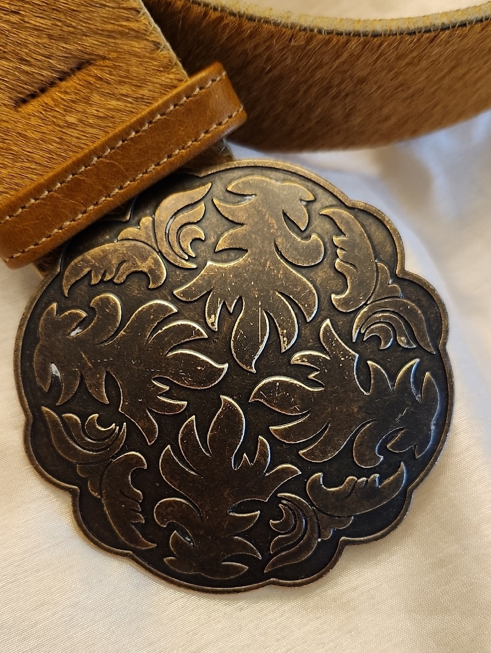 Vintage Elite USA  Stunning New Cowgirl Calf Hair W/ Brass Buckle Belt, L, $75 - Picture 4 of 10